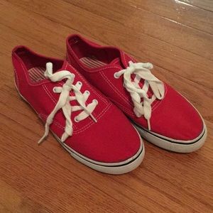 red canvas sneakers